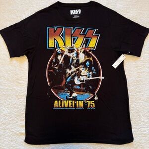 KISS Alive In '75 Band T Shirt Mens Large Black Rock Graphic Tee NWT
